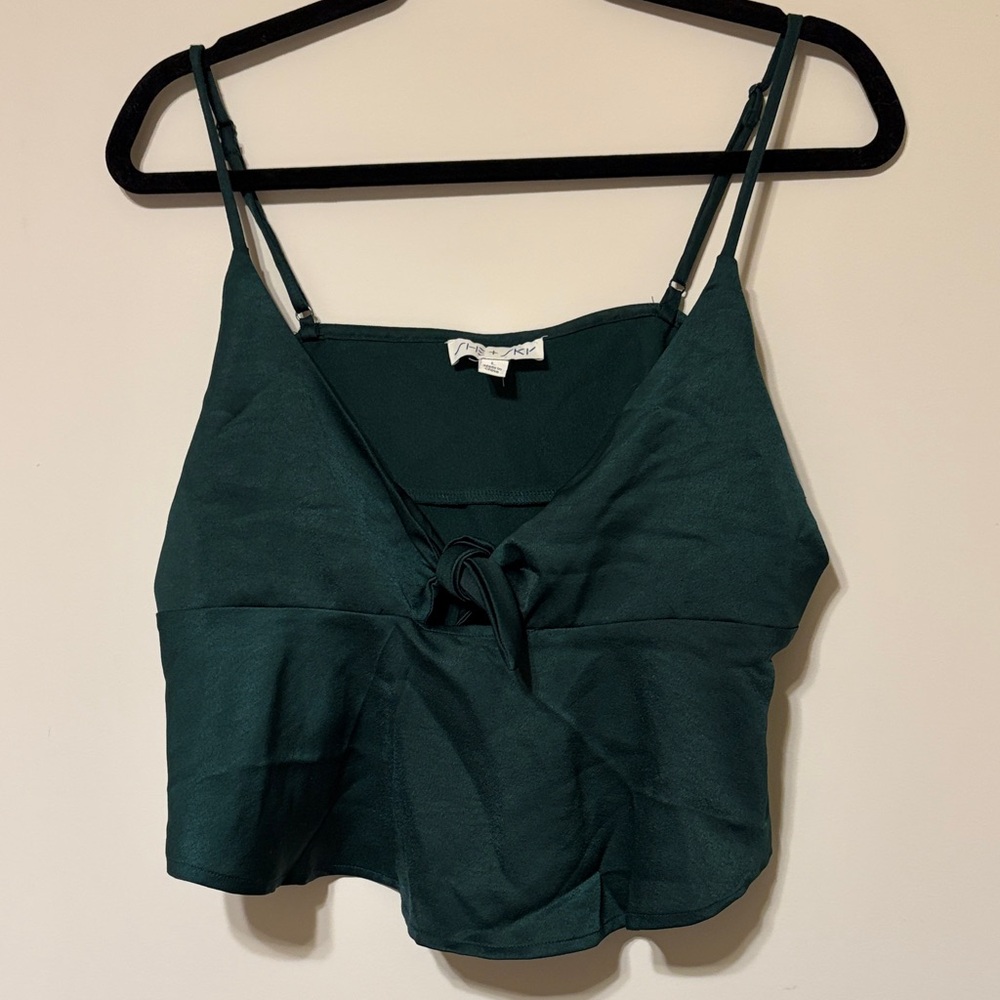 Dark Green Tie-Front Blouse Top